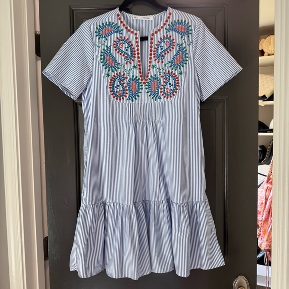 Sfera Dresses & Skirts - Striped Blue Embroidered Dress